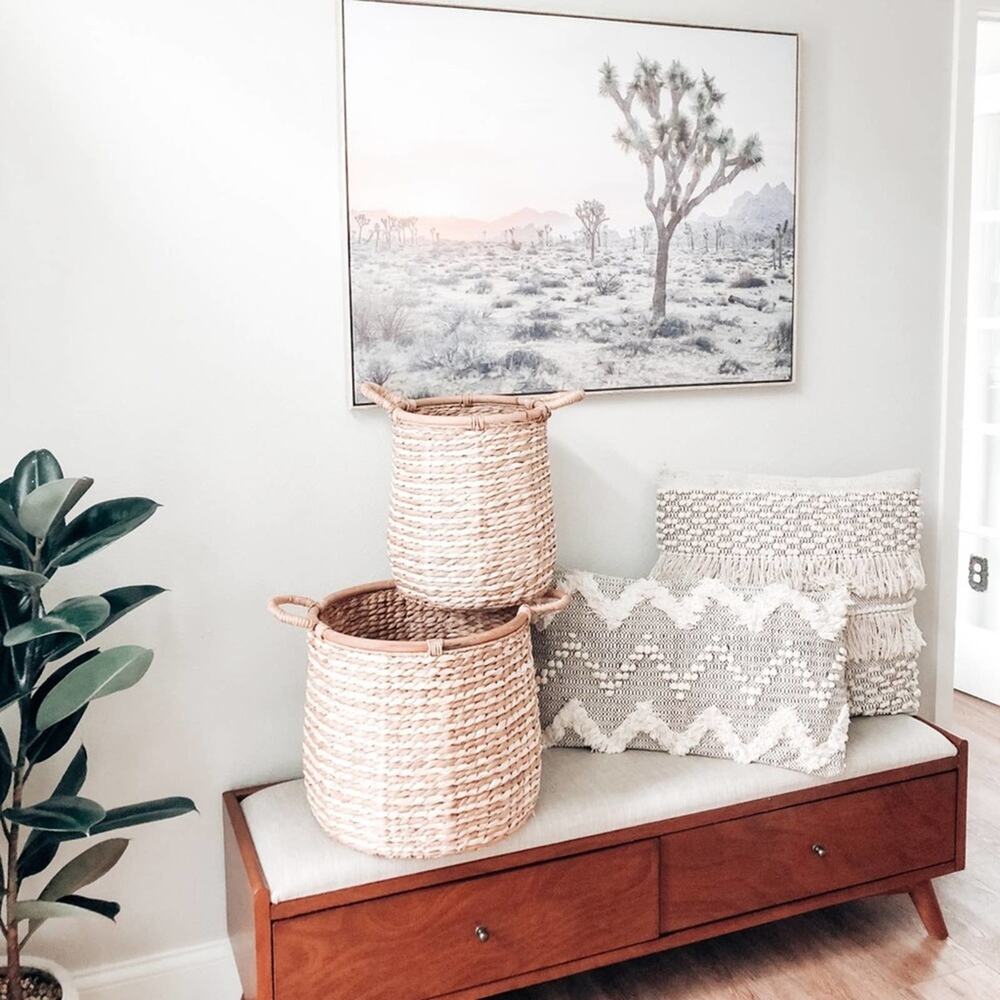 2 Magnolia Chunky Textural Round Hyacinth Woven Belly Baskets